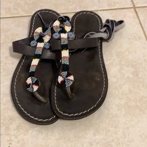 Anthropology black/beaded wrap sandals